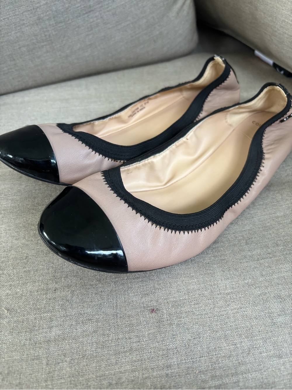 Cole Haan Tali Nude Leather Black Cap Toe Ballet Flats Size 10